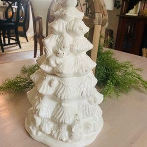 White ceramic Christmas tree cookie jar